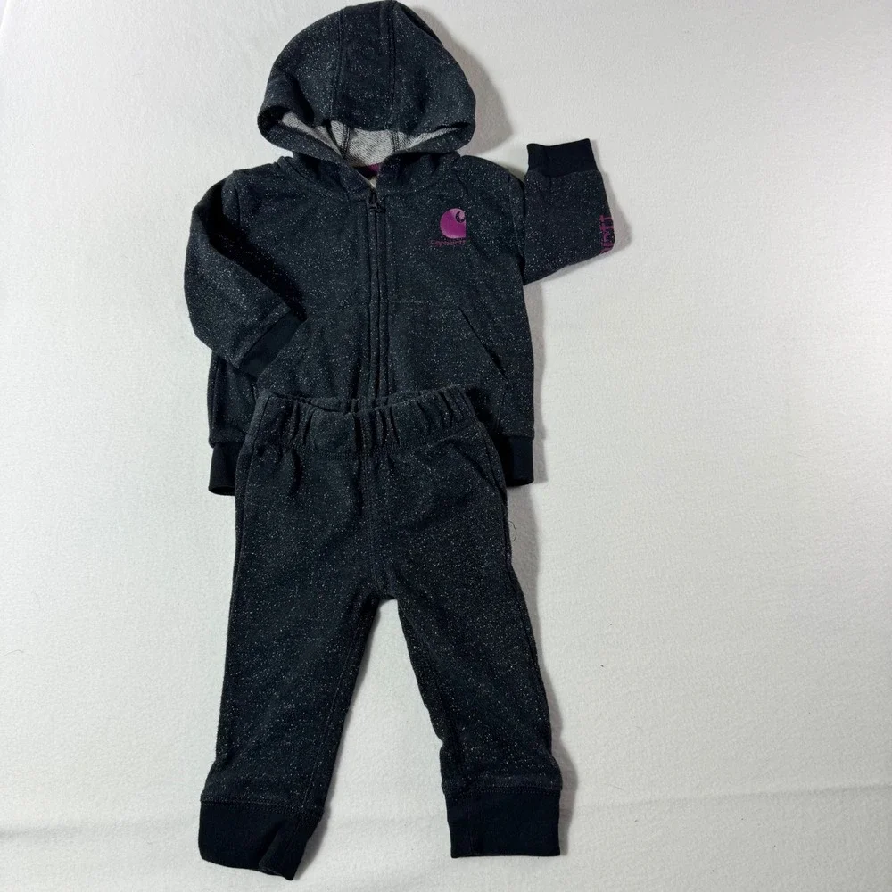 Carhartt Baby Girls 9M Black Sparkle Fleece Hoodie and Joggers 2-Piece Set